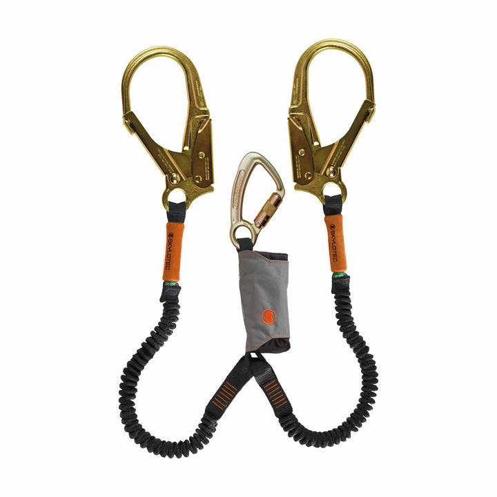 Twin Tail Flex Lanyards Steel Carabiner and Large Steel Scaffold Hooks