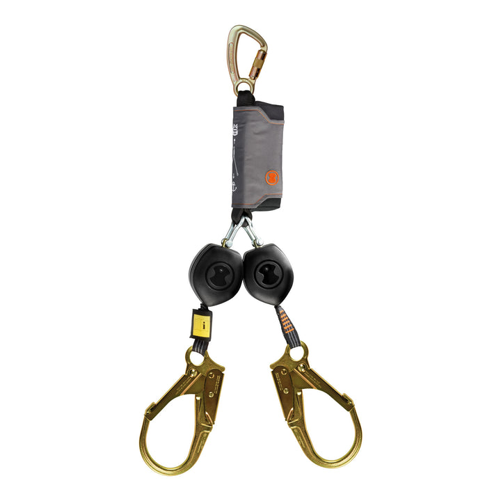 Retractable Lifeline Lanyard Twin Tail Skylotec Peanut Triple Lock Steel Carabiner with Steel 16kN Scaffold Hooks 2.5 Mtrs Long 