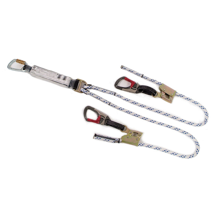 Rope  Twin Lanyard Adjustable With Shock Pack and Triple Lock Carabiner and 3 Way Snap Hooks